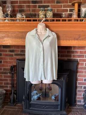 Forever 21 Women's Mint Green Plisse Pleated Long Sleeve Button Down Shirt Size
